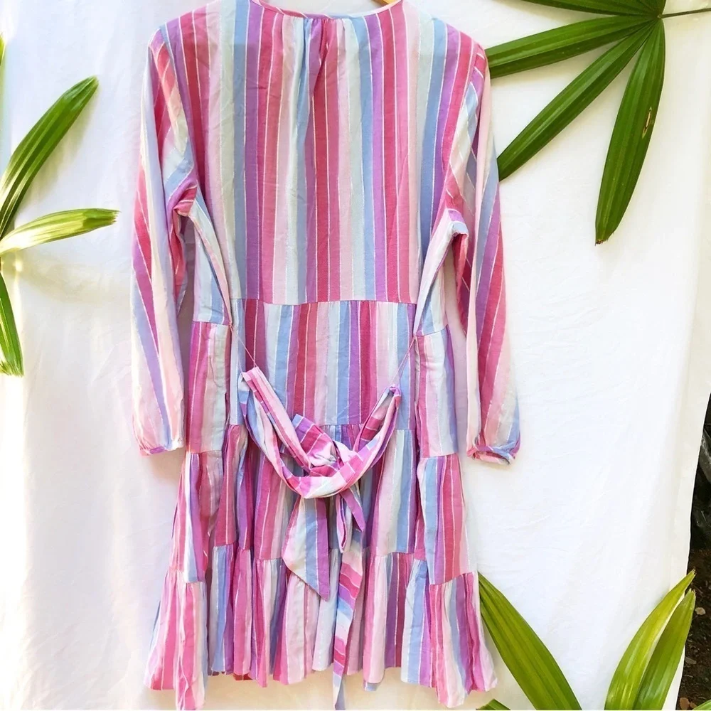 J.CREW | NWT PASTEL STRIPED VEDA BELTED DRESS LARGE BLOGGER INFLUENCER FAVORITE